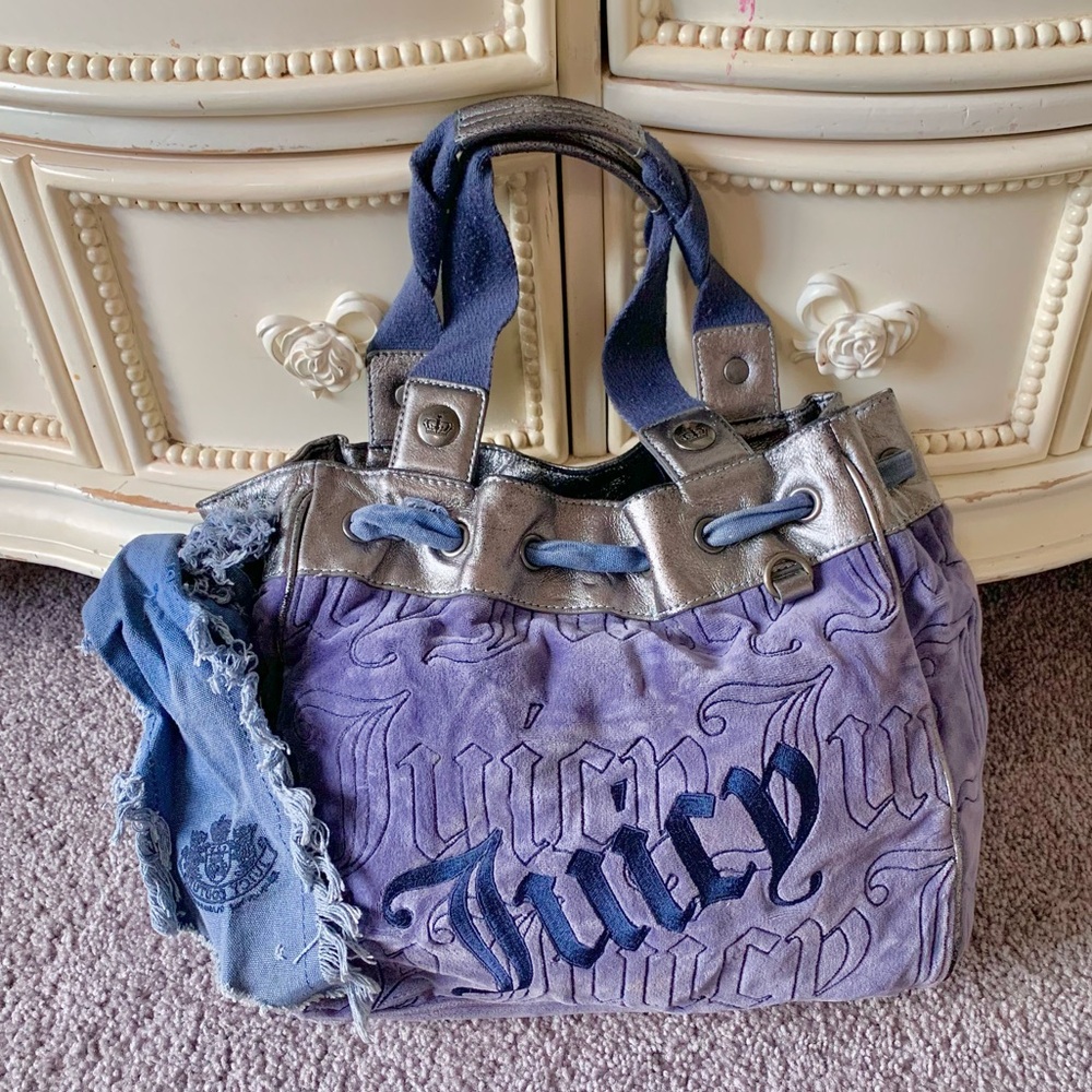 Y2K Juicy Couture Blue Velour Daydreamer Bag - Picture 2 of 7